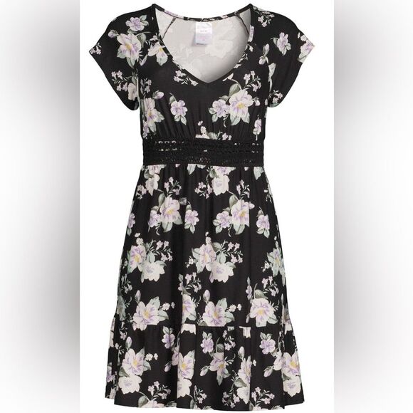 Dresses & Skirts - 4 for $20 Juniors Y2K Babydoll Black Purple Floral Dress with Short Sleeves M